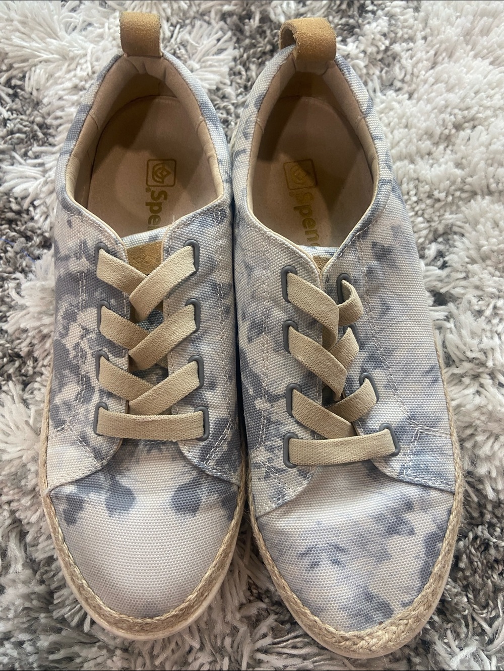 Sperry Women’s Light Blue Tie-Dye Canvas Slip-On Sneakers with Tan Trim